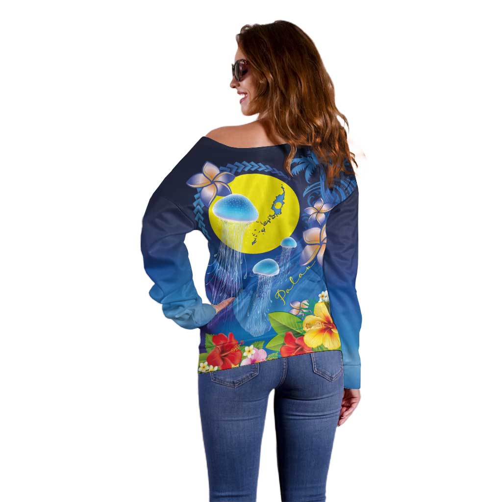 Palau Jellyfish Off Shoulder Sweater Ocean Heritage Tropical Plants LT03 - Polynesian Pride