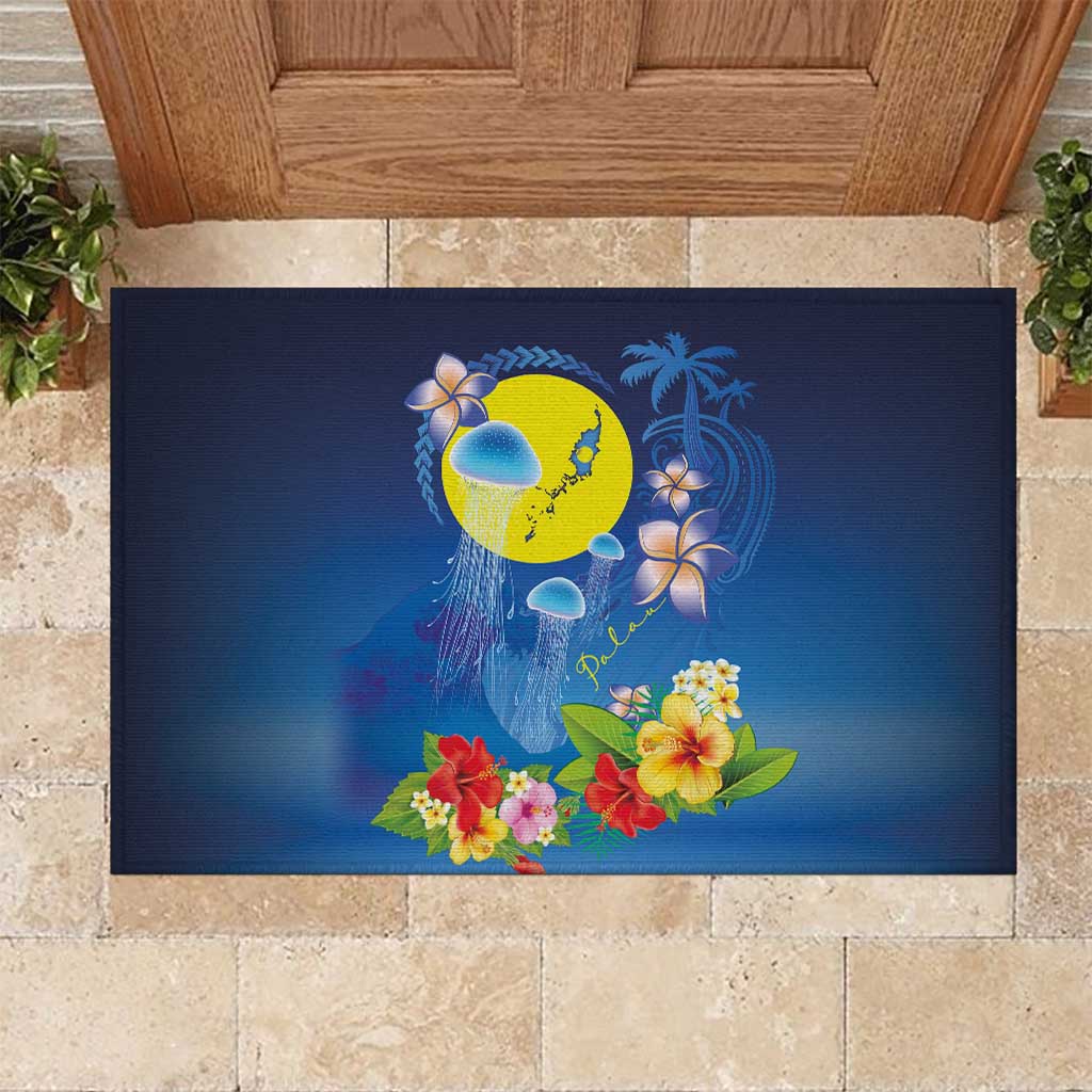Palau Jellyfish Rubber Doormat Ocean Heritage Tropical Plants LT03 Blue - Polynesian Pride