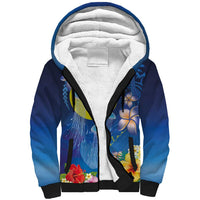Palau Jellyfish Sherpa Hoodie Ocean Heritage Tropical Plants LT03 Unisex Blue - Polynesian Pride