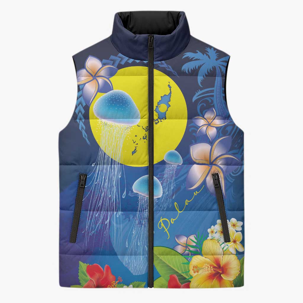 Palau Jellyfish Sleeveless Puffer Jacket Ocean Heritage Tropical Plants LT03 Unisex Blue - Polynesian Pride