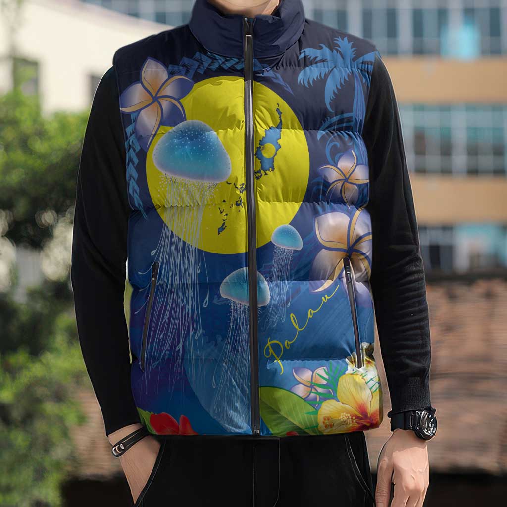 Palau Jellyfish Sleeveless Puffer Jacket Ocean Heritage Tropical Plants LT03 - Polynesian Pride