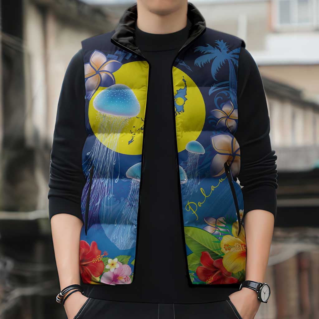 Palau Jellyfish Sleeveless Puffer Jacket Ocean Heritage Tropical Plants LT03 - Polynesian Pride