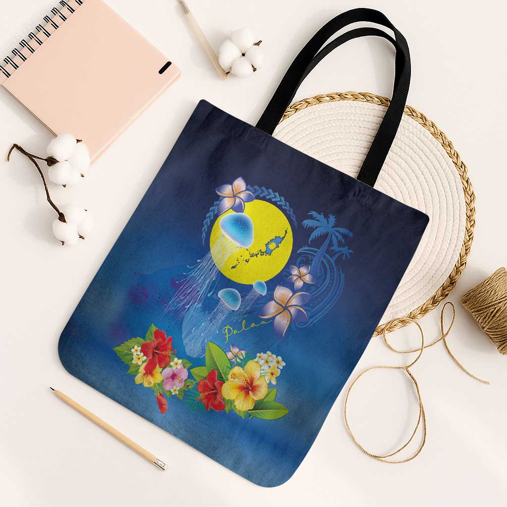 Palau Jellyfish Tote Bag Ocean Heritage Tropical Plants LT03 Black Strap One Size Blue - Polynesian Pride