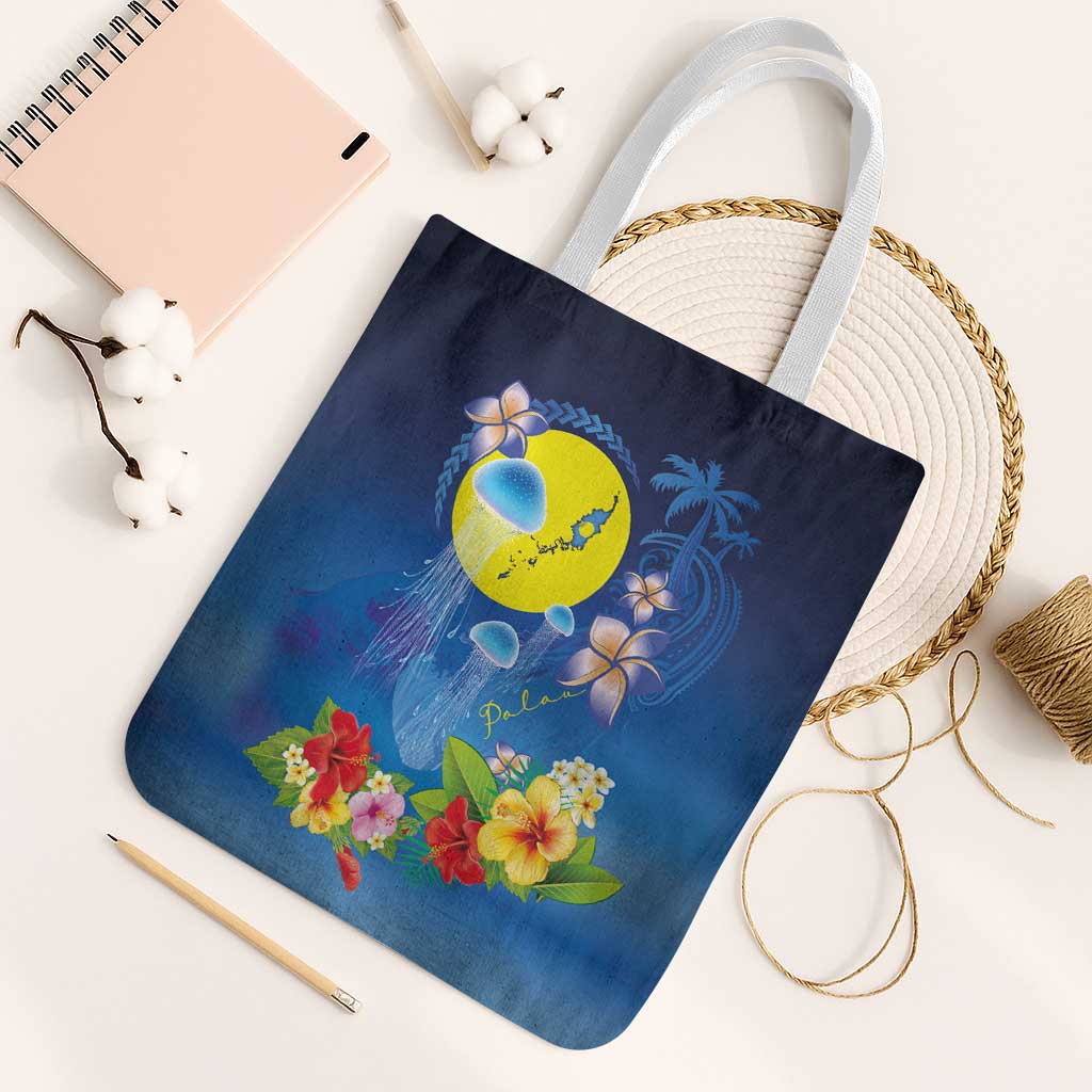 Palau Jellyfish Tote Bag Ocean Heritage Tropical Plants LT03 White Strap One Size Blue - Polynesian Pride