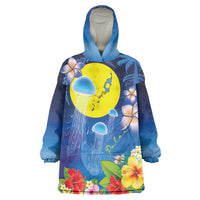 Palau Jellyfish Wearable Blanket Hoodie Ocean Heritage Tropical Plants LT03 One Size Blue - Polynesian Pride