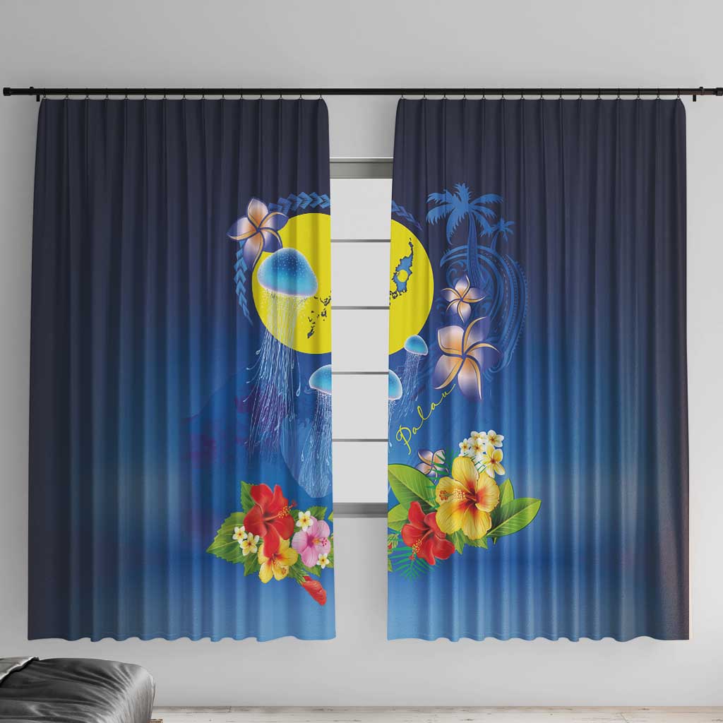 Palau Jellyfish Window Curtain Ocean Heritage Tropical Plants LT03 With Hooks Blue - Polynesian Pride