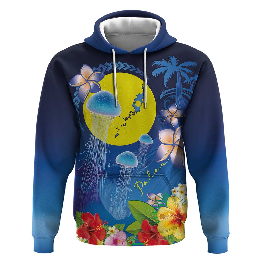 Palau Jellyfish Zip Hoodie Ocean Heritage Tropical Plants LT03 Pullover Hoodie Blue - Polynesian Pride