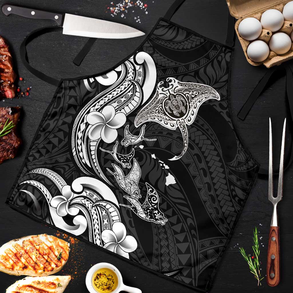 Hawaiian Manta Rays Apron Tribal Hibiscus Polynesian Tattoos Black Color LT03 Black - Polynesian Pride