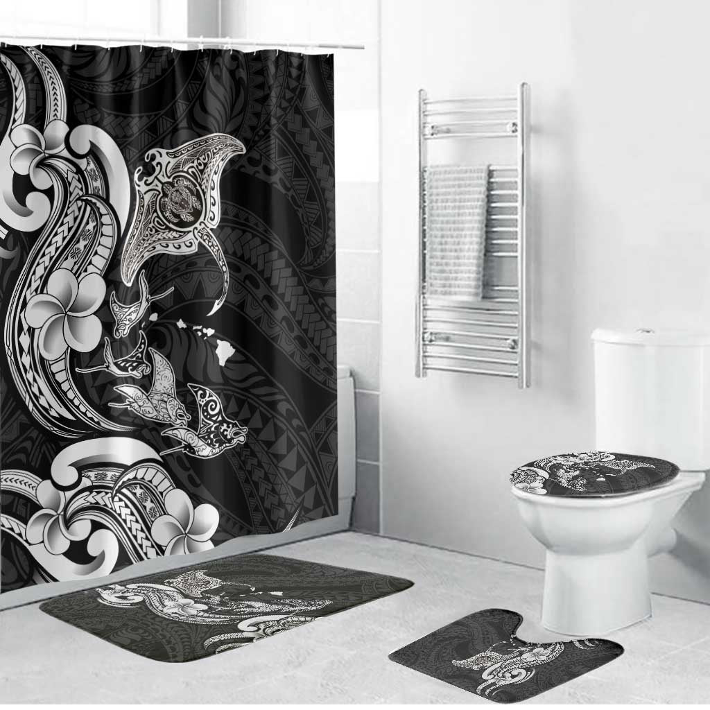Hawaiian Manta Rays Bathroom Set Tribal Hibiscus Polynesian Tattoos Black Color LT03 Bathroom Set (4 pcs) Black - Polynesian Pride