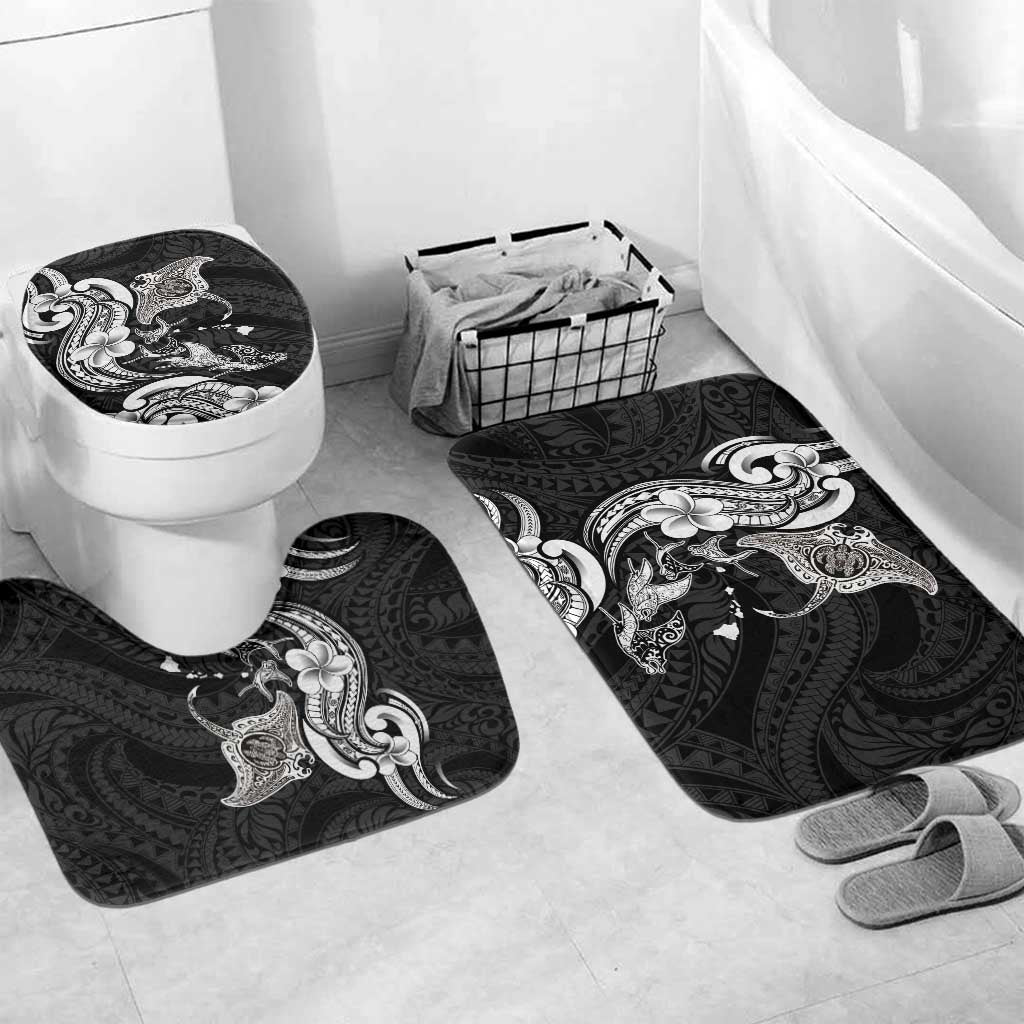 Hawaiian Manta Rays Bathroom Set Tribal Hibiscus Polynesian Tattoos Black Color LT03 Mat Set Only (3 pcs) One Size Black - Polynesian Pride