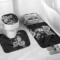 Hawaiian Manta Rays Bathroom Set Tribal Hibiscus Polynesian Tattoos Black Color LT03 Mat Set Only (3 pcs) One Size Black - Polynesian Pride