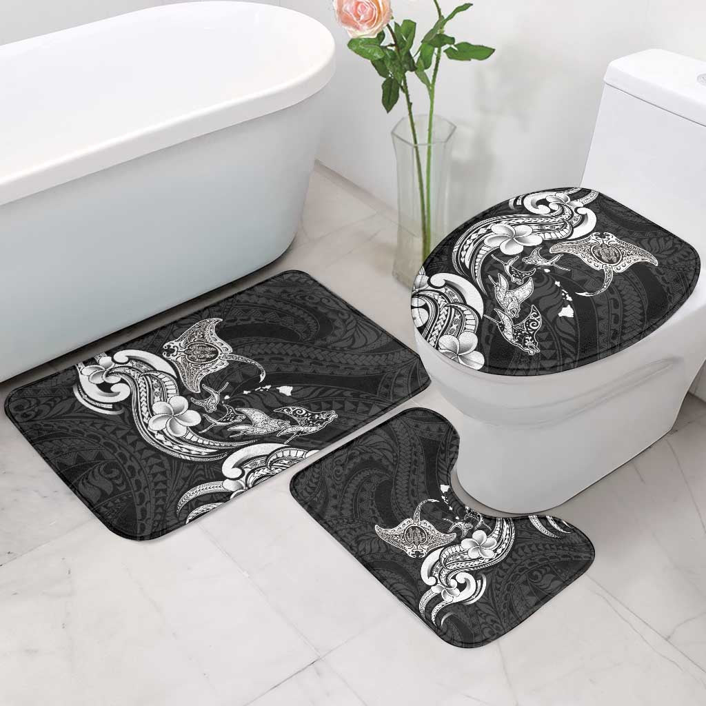 Hawaiian Manta Rays Bathroom Set Tribal Hibiscus Polynesian Tattoos Black Color LT03 - Polynesian Pride