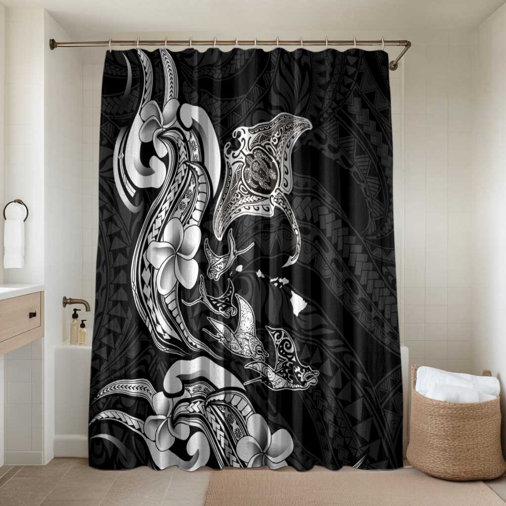 Hawaiian Manta Rays Bathroom Set Tribal Hibiscus Polynesian Tattoos Black Color LT03 Shower Curtain Only Black - Polynesian Pride