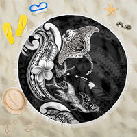 Hawaiian Manta Rays Beach Blanket Tribal Hibiscus Polynesian Tattoos Black Color LT03 One Size 150cm Black - Polynesian Pride