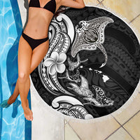Hawaiian Manta Rays Beach Blanket Tribal Hibiscus Polynesian Tattoos Black Color LT03 - Polynesian Pride
