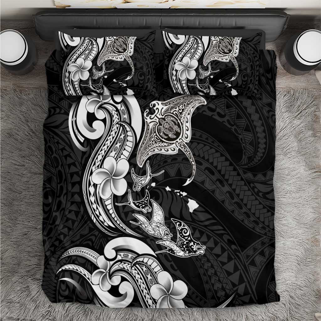 Hawaiian Manta Rays Bedding Set Tribal Hibiscus Polynesian Tattoos Black Color LT03 Black - Polynesian Pride