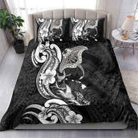 Hawaiian Manta Rays Bedding Set Tribal Hibiscus Polynesian Tattoos Black Color LT03 - Polynesian Pride