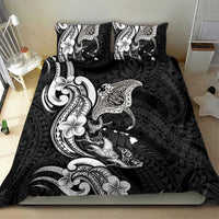 Hawaiian Manta Rays Bedding Set Tribal Hibiscus Polynesian Tattoos Black Color LT03 - Polynesian Pride