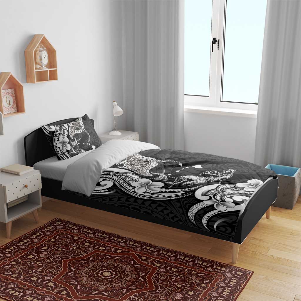 Hawaiian Manta Rays Bedding Set Tribal Hibiscus Polynesian Tattoos Black Color LT03 - Polynesian Pride
