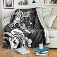 Hawaiian Manta Rays Blanket Tribal Hibiscus Polynesian Tattoos Black Color LT03 Black - Polynesian Pride