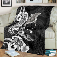 Hawaiian Manta Rays Blanket Tribal Hibiscus Polynesian Tattoos Black Color LT03 - Polynesian Pride