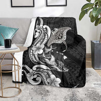 Hawaiian Manta Rays Blanket Tribal Hibiscus Polynesian Tattoos Black Color LT03 - Polynesian Pride