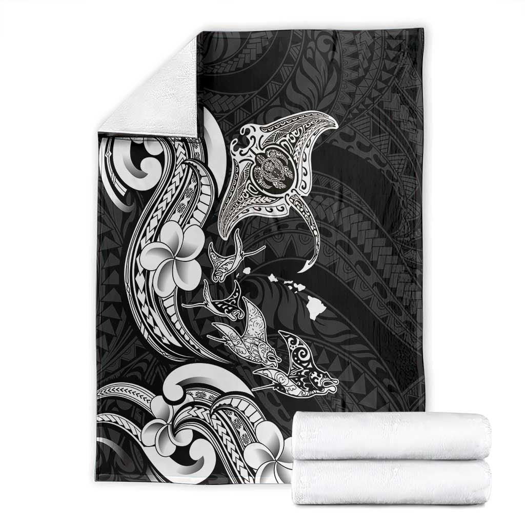 Hawaiian Manta Rays Blanket Tribal Hibiscus Polynesian Tattoos Black Color LT03 - Polynesian Pride