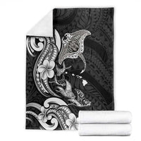 Hawaiian Manta Rays Blanket Tribal Hibiscus Polynesian Tattoos Black Color LT03 - Polynesian Pride