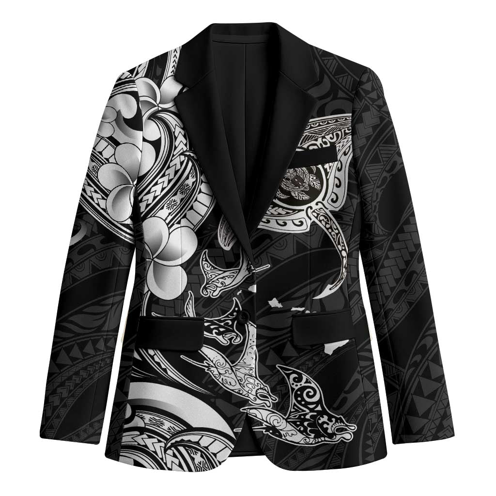 Hawaiian Manta Rays Blazer Tribal Hibiscus Polynesian Tattoos Black Color LT03 Unisex Black - Polynesian Pride