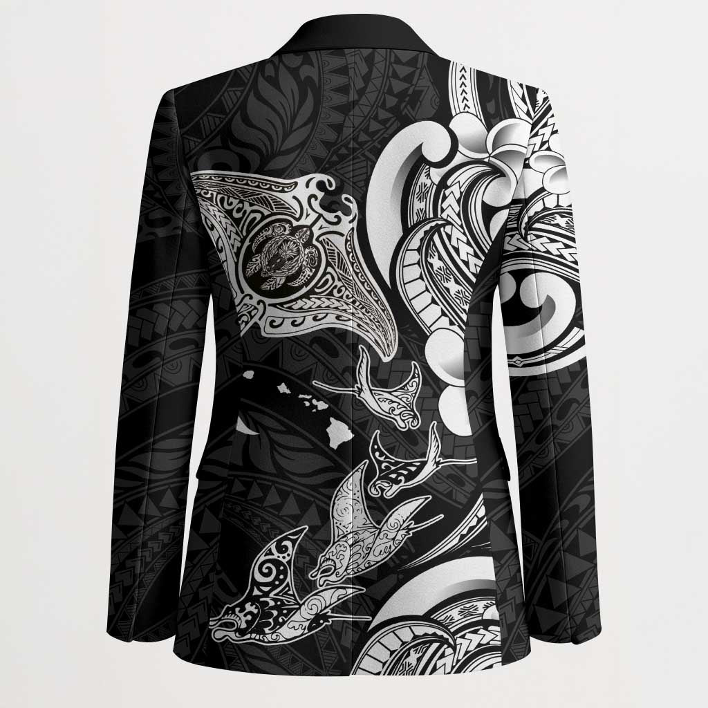 Hawaiian Manta Rays Blazer Tribal Hibiscus Polynesian Tattoos Black Color LT03 - Polynesian Pride