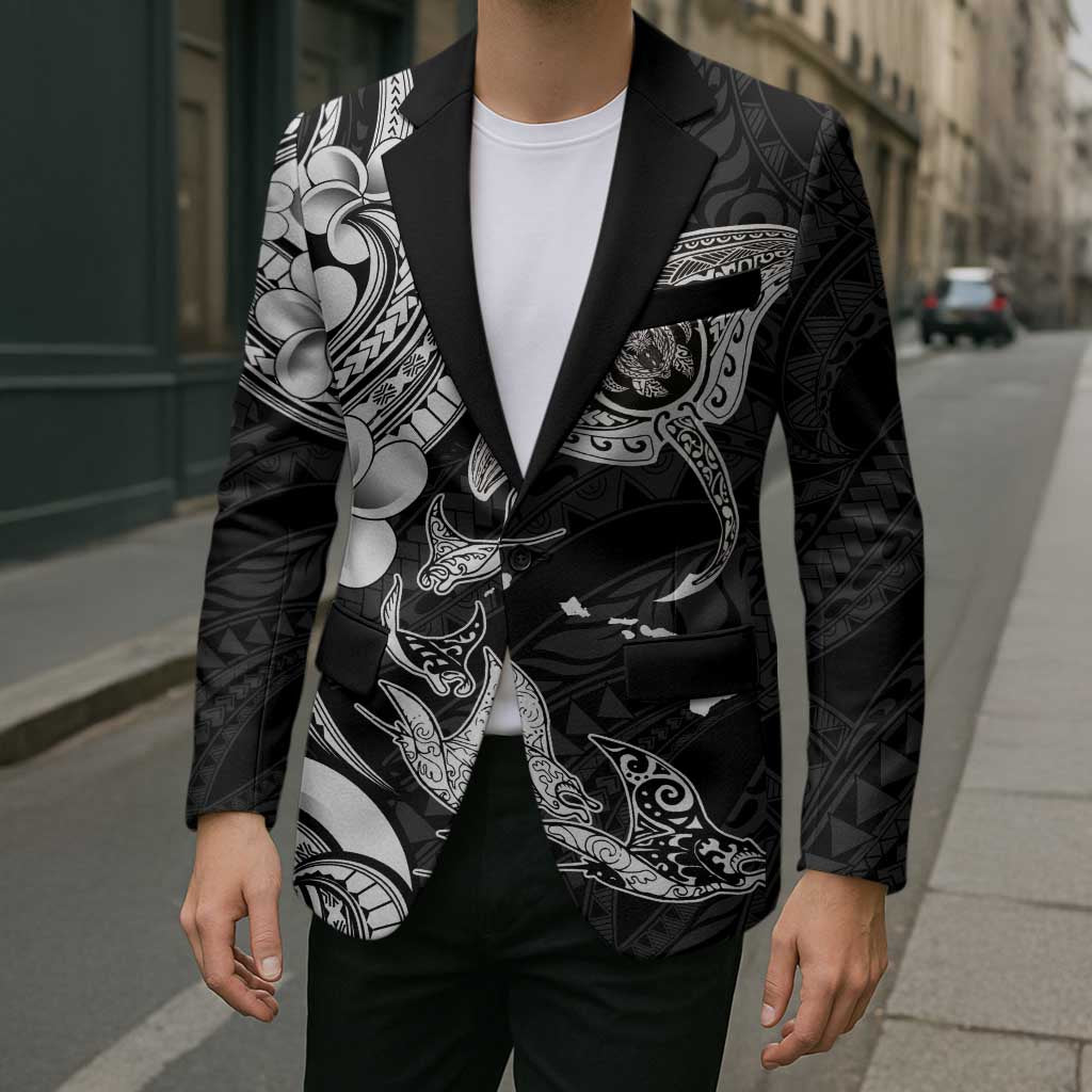 Hawaiian Manta Rays Blazer Tribal Hibiscus Polynesian Tattoos Black Color LT03 - Polynesian Pride