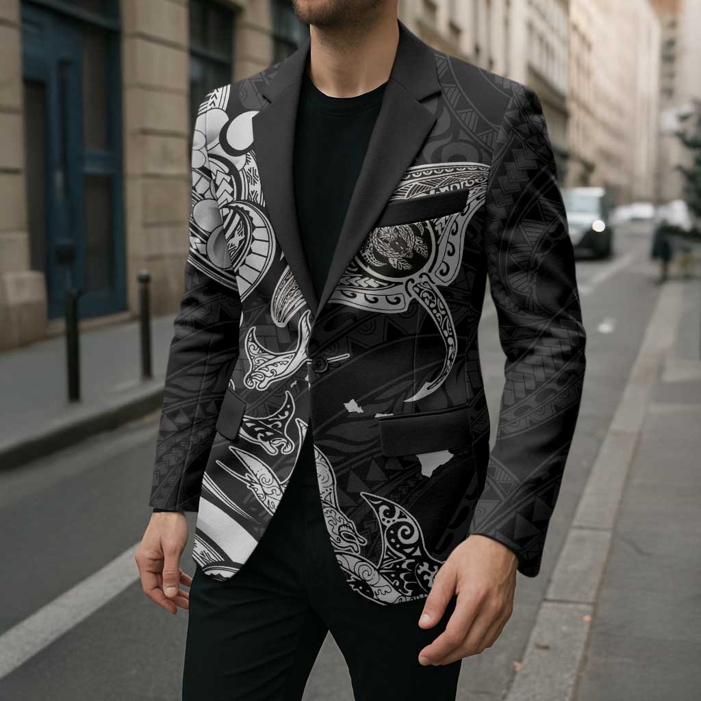 Hawaiian Manta Rays Blazer Tribal Hibiscus Polynesian Tattoos Black Color LT03 - Polynesian Pride