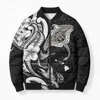 Hawaiian Manta Rays Bomber Puffer Jacket Tribal Hibiscus Polynesian Tattoos Black Color LT03 Unisex Black - Polynesian Pride