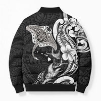 Hawaiian Manta Rays Bomber Puffer Jacket Tribal Hibiscus Polynesian Tattoos Black Color LT03 - Polynesian Pride