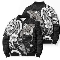 Hawaiian Manta Rays Bomber Puffer Jacket Tribal Hibiscus Polynesian Tattoos Black Color LT03 - Polynesian Pride