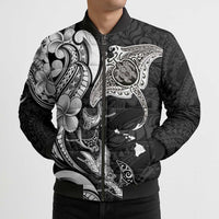 Hawaiian Manta Rays Bomber Puffer Jacket Tribal Hibiscus Polynesian Tattoos Black Color LT03 - Polynesian Pride