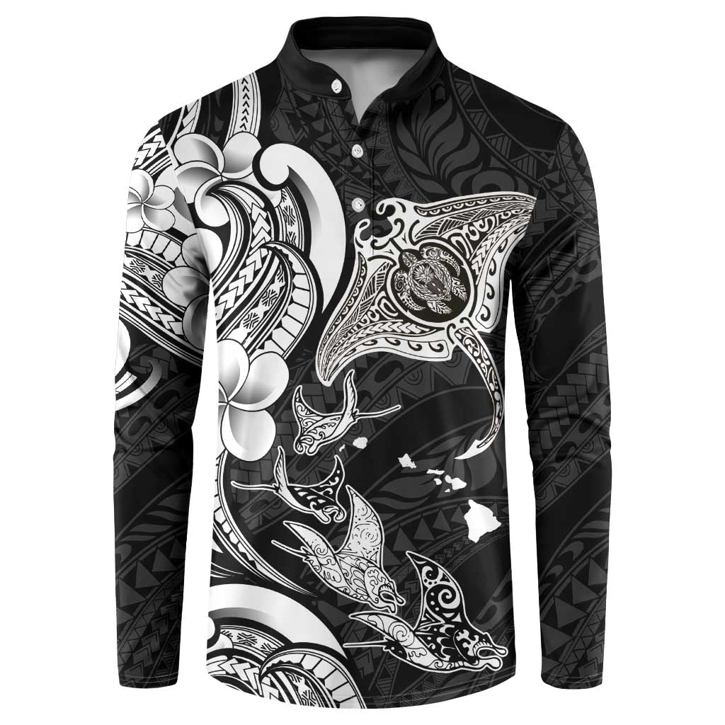 Hawaiian Manta Rays Button Sweatshirt Tribal Hibiscus Polynesian Tattoos Black Color LT03 Black - Polynesian Pride