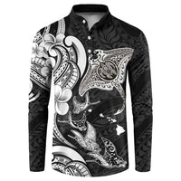 Hawaiian Manta Rays Button Sweatshirt Tribal Hibiscus Polynesian Tattoos Black Color LT03 Black - Polynesian Pride