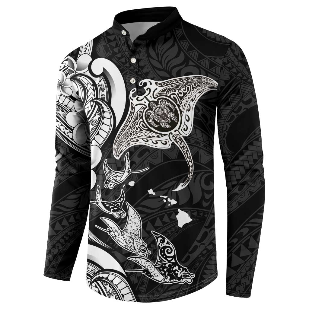 Hawaiian Manta Rays Button Sweatshirt Tribal Hibiscus Polynesian Tattoos Black Color LT03 - Polynesian Pride