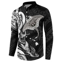 Hawaiian Manta Rays Button Sweatshirt Tribal Hibiscus Polynesian Tattoos Black Color LT03 - Polynesian Pride