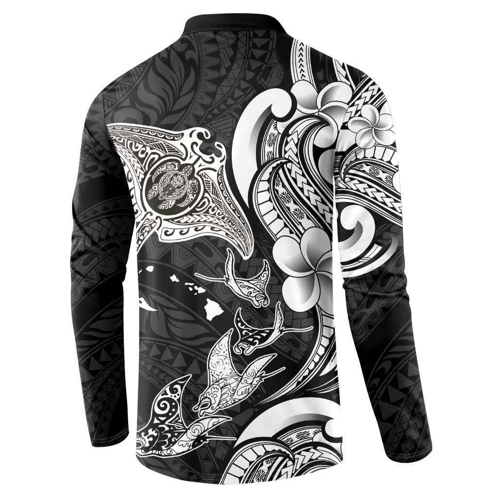 Hawaiian Manta Rays Button Sweatshirt Tribal Hibiscus Polynesian Tattoos Black Color LT03 - Polynesian Pride