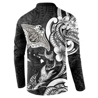 Hawaiian Manta Rays Button Sweatshirt Tribal Hibiscus Polynesian Tattoos Black Color LT03 - Polynesian Pride