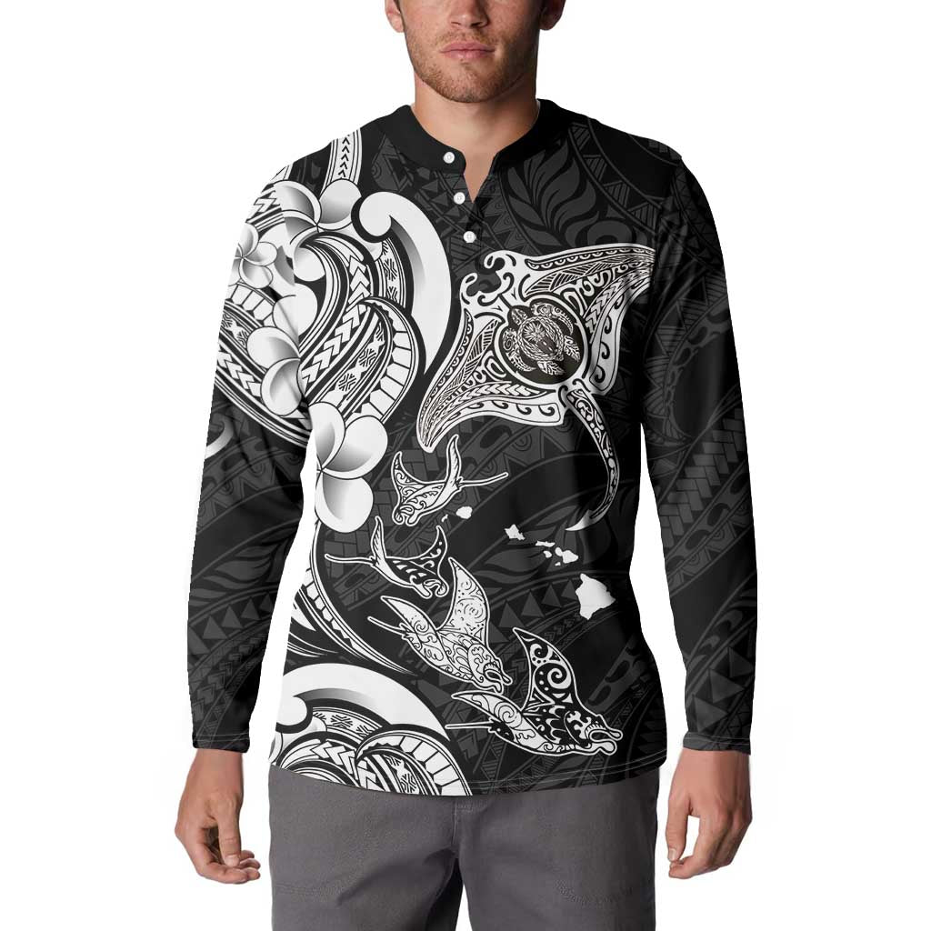 Hawaiian Manta Rays Button Sweatshirt Tribal Hibiscus Polynesian Tattoos Black Color LT03 - Polynesian Pride