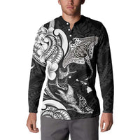 Hawaiian Manta Rays Button Sweatshirt Tribal Hibiscus Polynesian Tattoos Black Color LT03 - Polynesian Pride