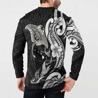 Hawaiian Manta Rays Button Sweatshirt Tribal Hibiscus Polynesian Tattoos Black Color LT03 - Polynesian Pride