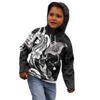 Hawaiian Manta Rays Kid Hoodie Tribal Hibiscus Polynesian Tattoos Black Color LT03 - Polynesian Pride