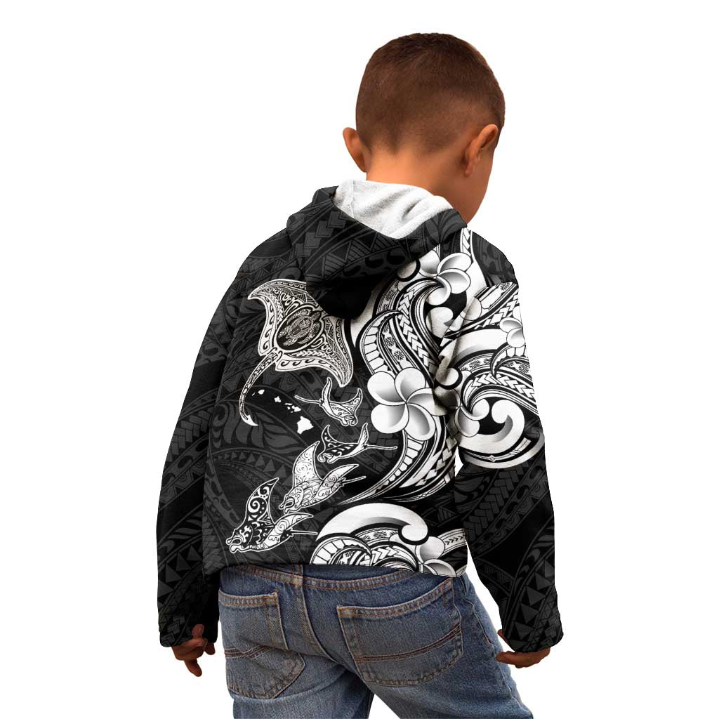 Hawaiian Manta Rays Kid Hoodie Tribal Hibiscus Polynesian Tattoos Black Color LT03 - Polynesian Pride