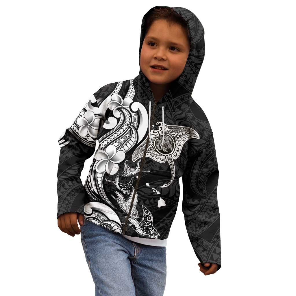 Hawaiian Manta Rays Kid Hoodie Tribal Hibiscus Polynesian Tattoos Black Color LT03 - Polynesian Pride