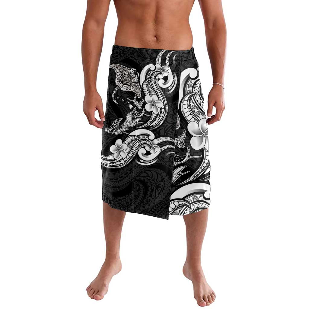 Hawaiian Manta Rays Lavalava Tribal Hibiscus Polynesian Tattoos Black Color LT03 Black - Polynesian Pride