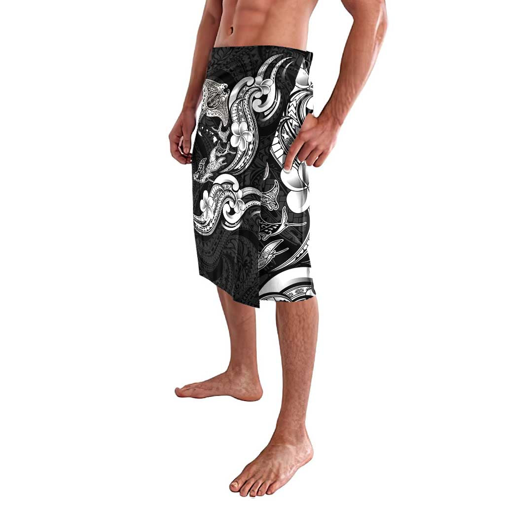 Hawaiian Manta Rays Lavalava Tribal Hibiscus Polynesian Tattoos Black Color LT03 - Polynesian Pride